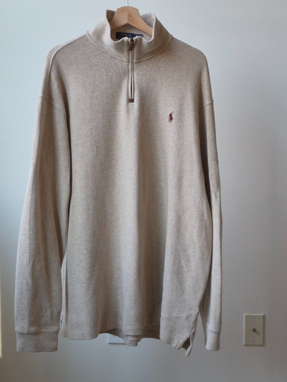 Polo Ralph Lauren Quarter Zip Sweater Men XXL Beige Oatmeal Mock Neck